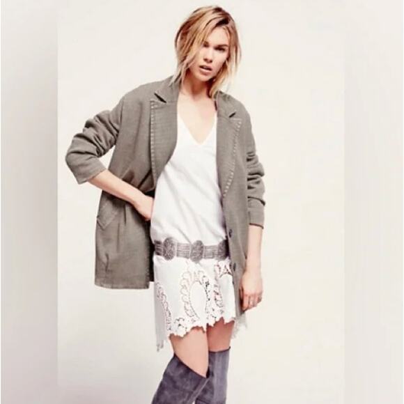 FREE PEOPLE Slouchy Oversized Boyfriend Blazer Stone Wash Gray Sz S {DD34} - Picture 1 of 7